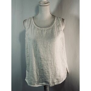 Eileen Fisher White 100% Linen Textured Crinkle Sleeveless Tank Top Shell M